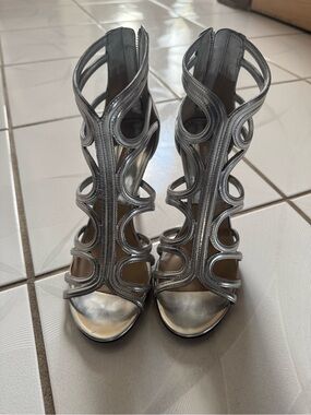 Michael Kors Metallic Silver Cutout High-Heel Sandals
